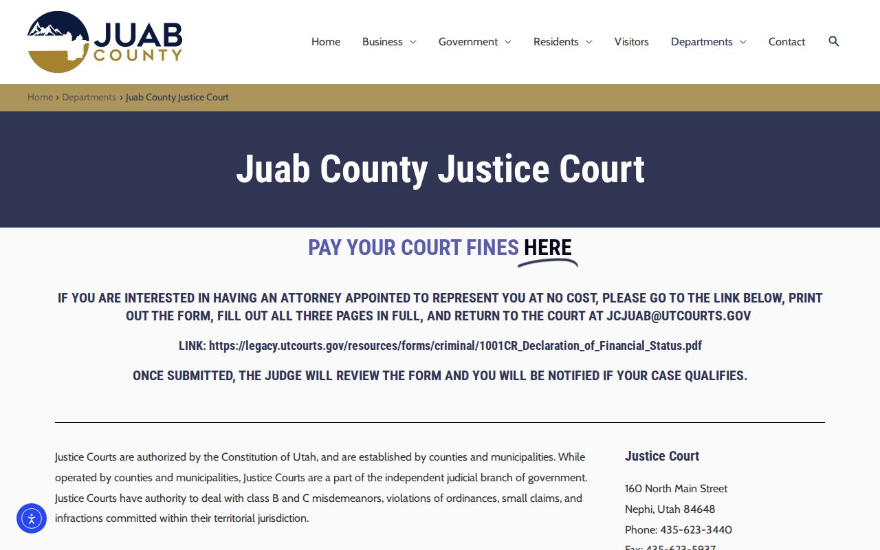 Juab County Justice Court source for warrant confirmation records