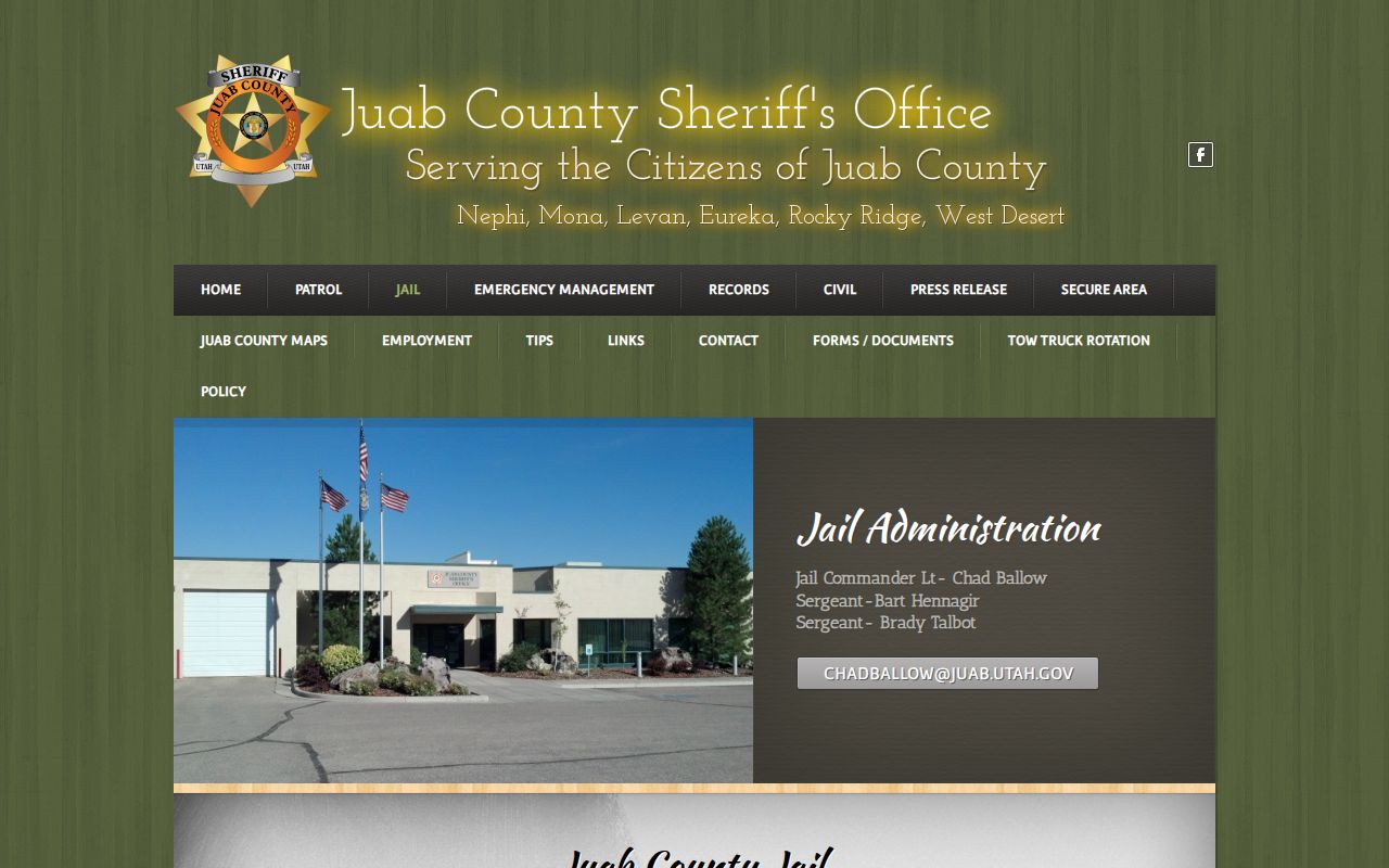 Juab County Jail current-custody contact and booking-record context