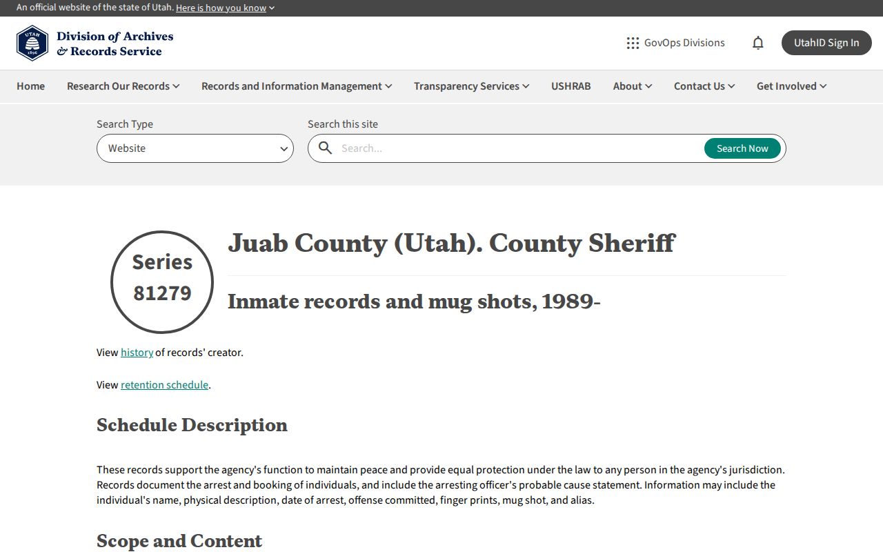 Juab County historical inmate and booking-record retention source